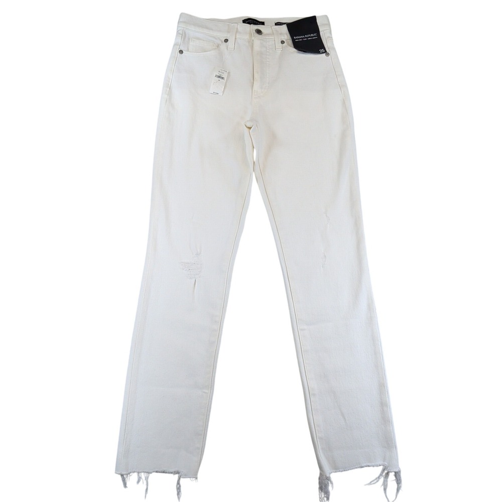 Banana Republic Womens High Rise Slim‎ Fulton White Distressed Jeans Size 25 NWT